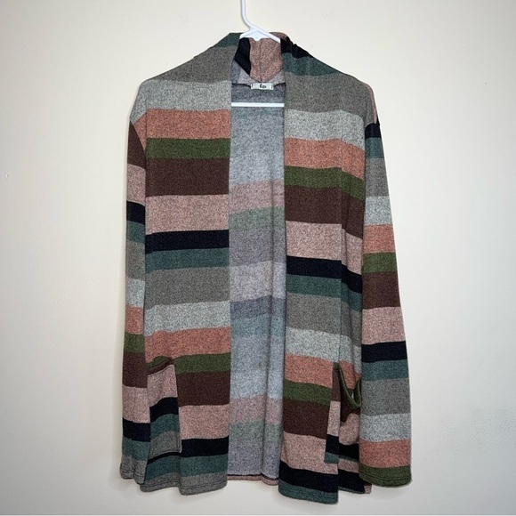 Egs Multi Colored Striped Suede Elbow Patch Open Cardigan with Pockets Size S/M - Picture 7 of 7